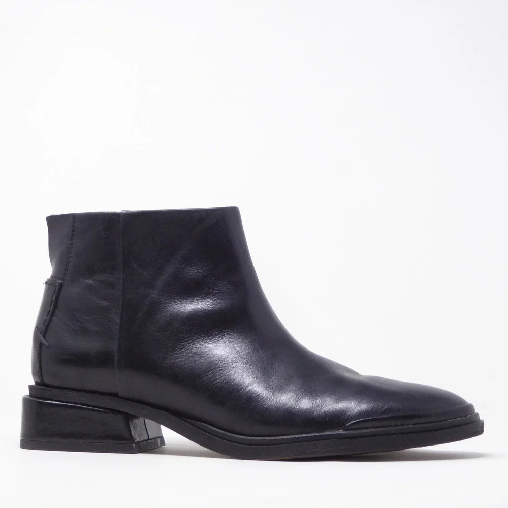Franco Sarto Nemi Women Ankle Boots Black Leather Side Zip Block Heel 8M